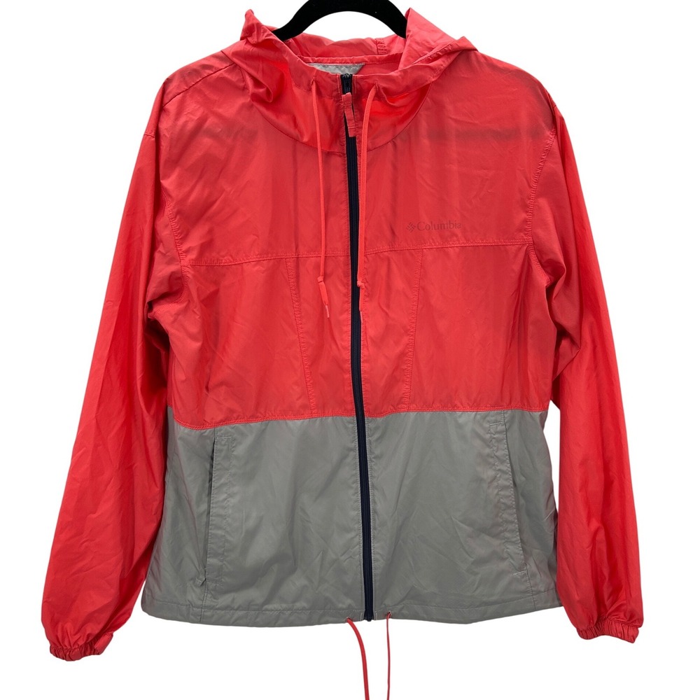 Columbia Rockwell Falls Lightweight Hooded Windbreaker Jacket Coral Gray‎ Size M